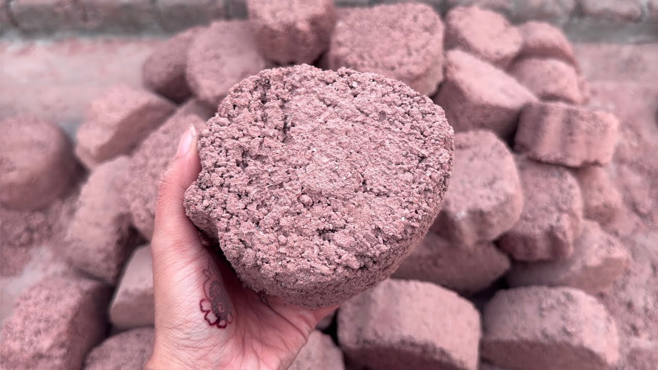 🍓shape series #4 || gritty red dirt dry floor/claypot&water crumbling 🔥crunchy