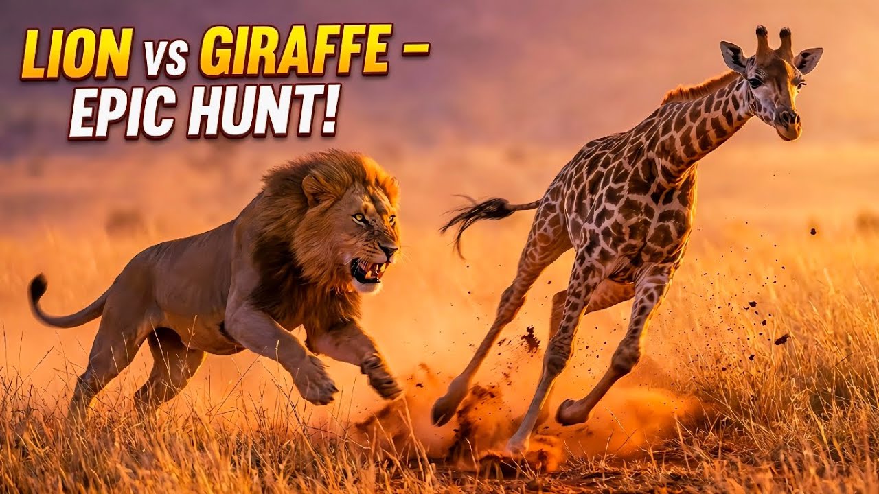 Lion vs Giraffe – Epic African Hunt Caught on Camera 