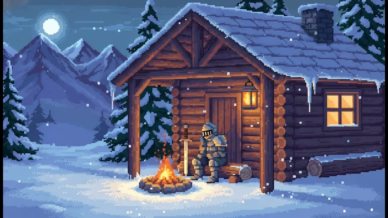 The rain falls softly… your burden grows lighter | medieval calm music pixel art