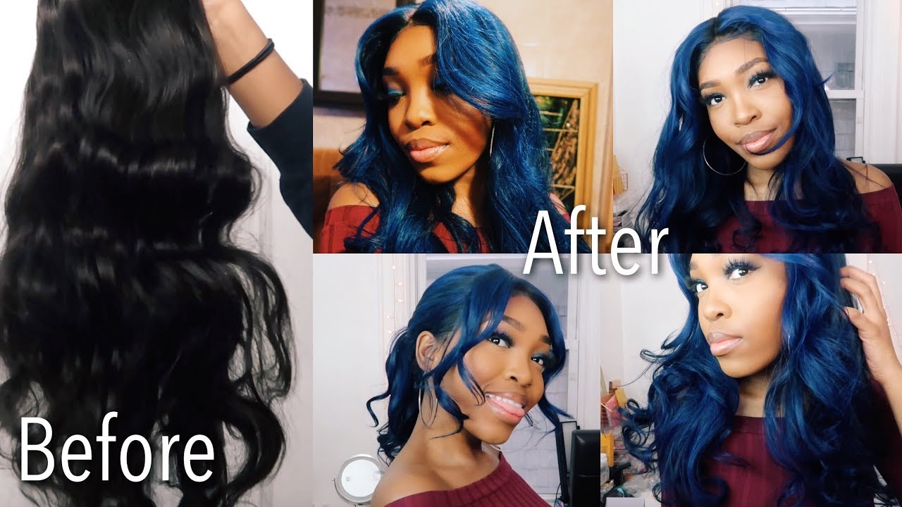 Dying a lace front wig from to Black to Blue using Adore Indigo Blue Ft Unice Hair | Amazon Hair