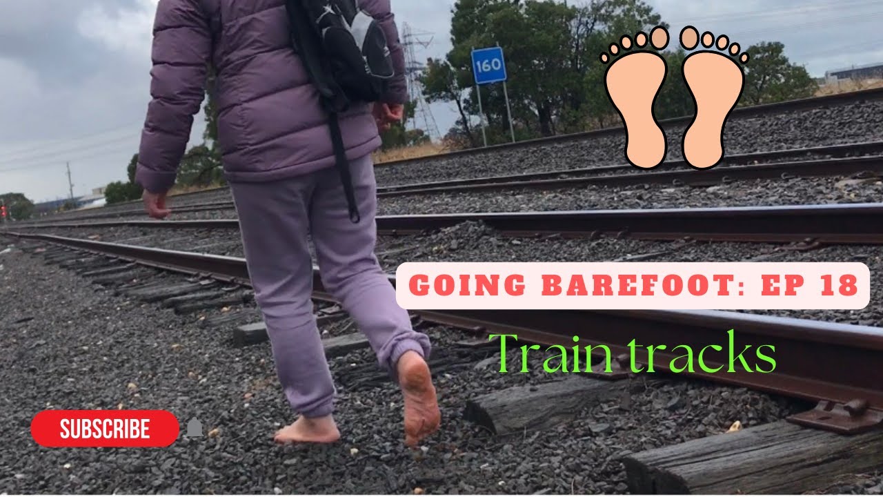 Going barefoot: Ep 18 | Walking on the train tracks with sharp rocks | painful but NOT painful :D