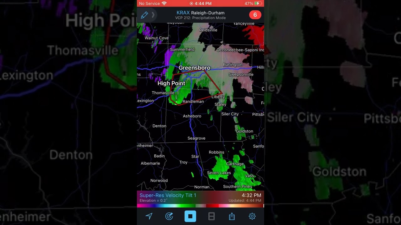 Radar indicated Tornado south of Greensboro NC