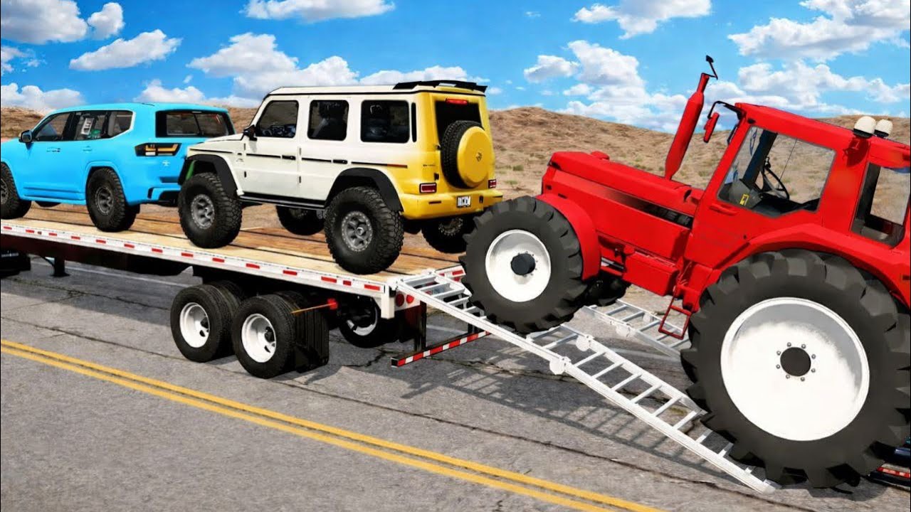 Flatbed Truck McQueen | Transportation with Truck - Pothole vs Car # | BeamNG.Drive Gameplay