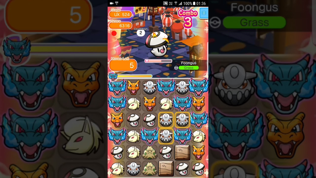 Pokemon Shuffle Mobile UX Stage 524 Foongus ITEMLESS『ポケとる スマホ版』