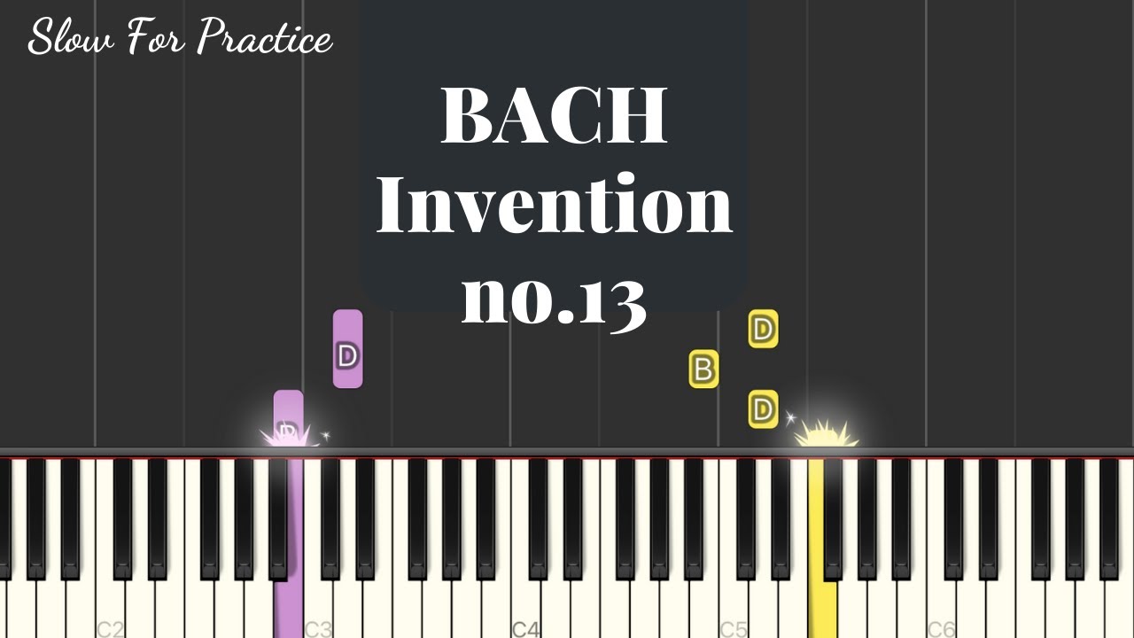 easy piano tutorial  Bach Invention no.13 (slow tempo for practice)