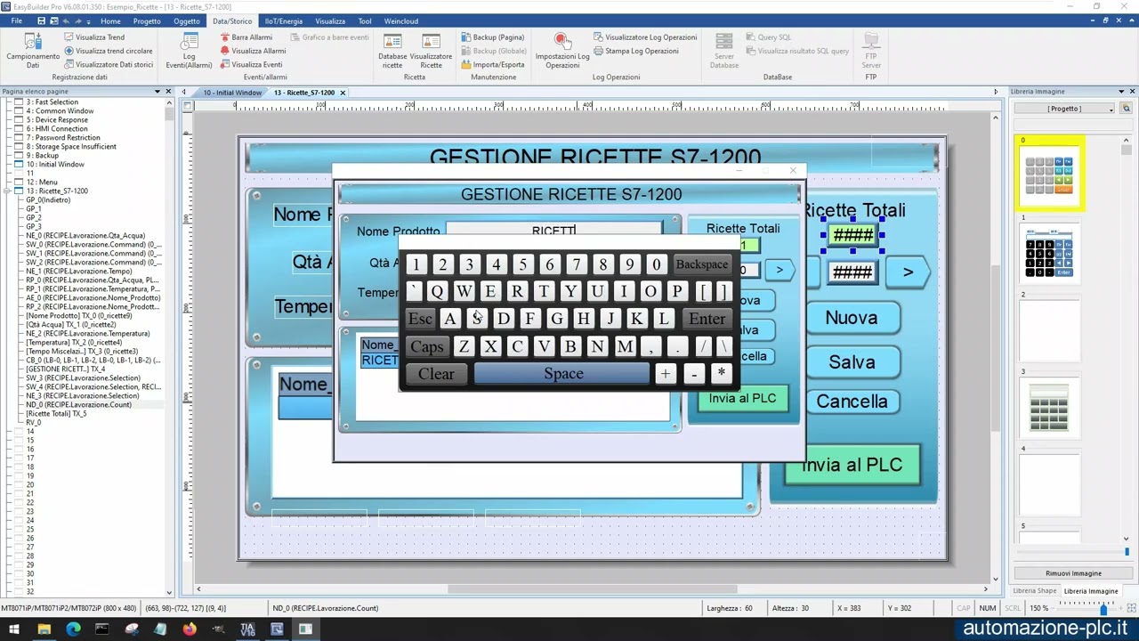 Gestione ricette e set di dati su pannello HMI Weintek