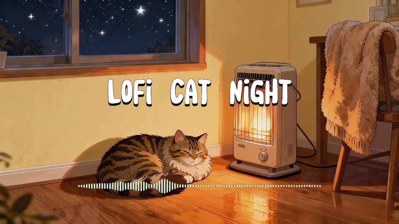 Cozy Starry Night 🐈 Warm Heater & Cat Vibes [Sleep / Study]