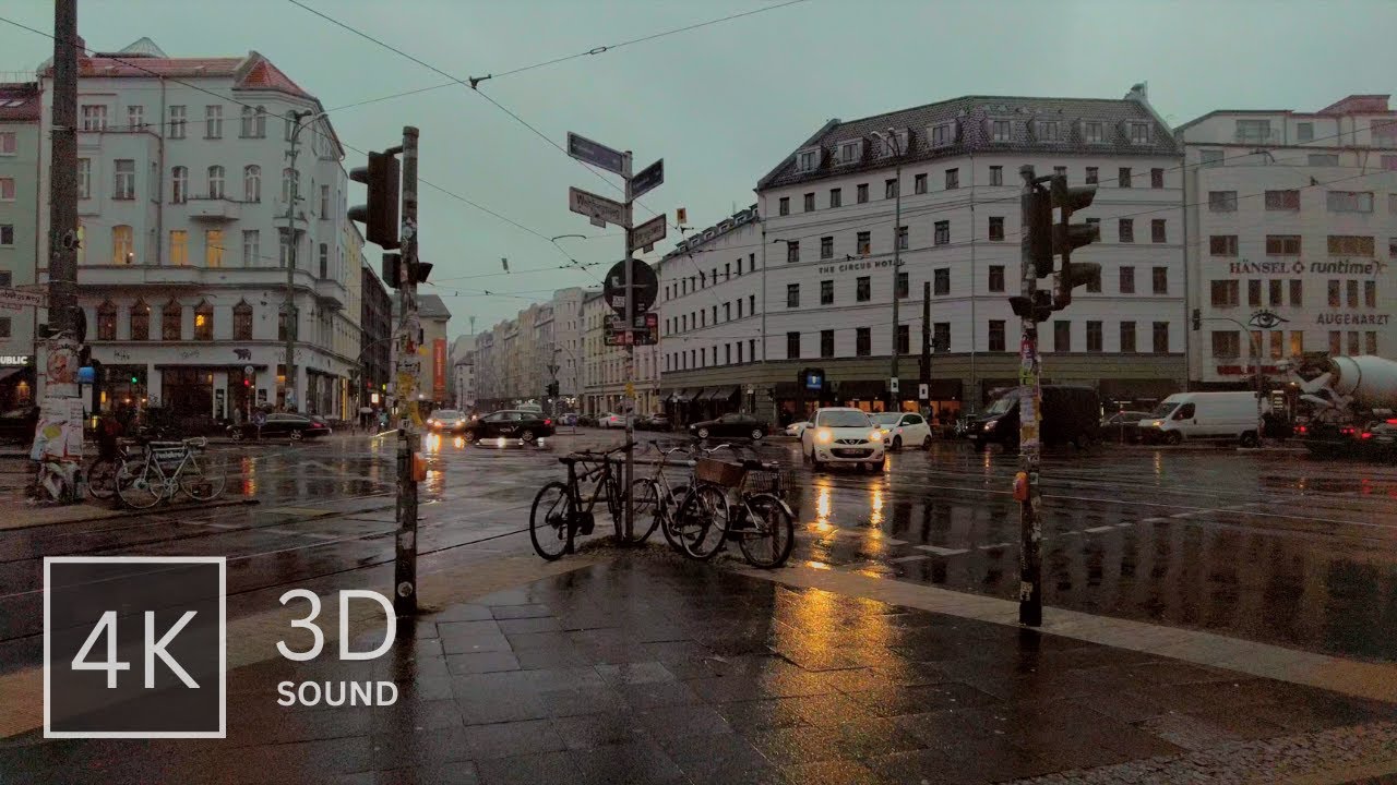 Rain Walk ☔ in Berlin 🇩🇪 Binaural 3D Rain, Umbrella, City Sounds, 4K Rosenthaler to Hackescher Mark