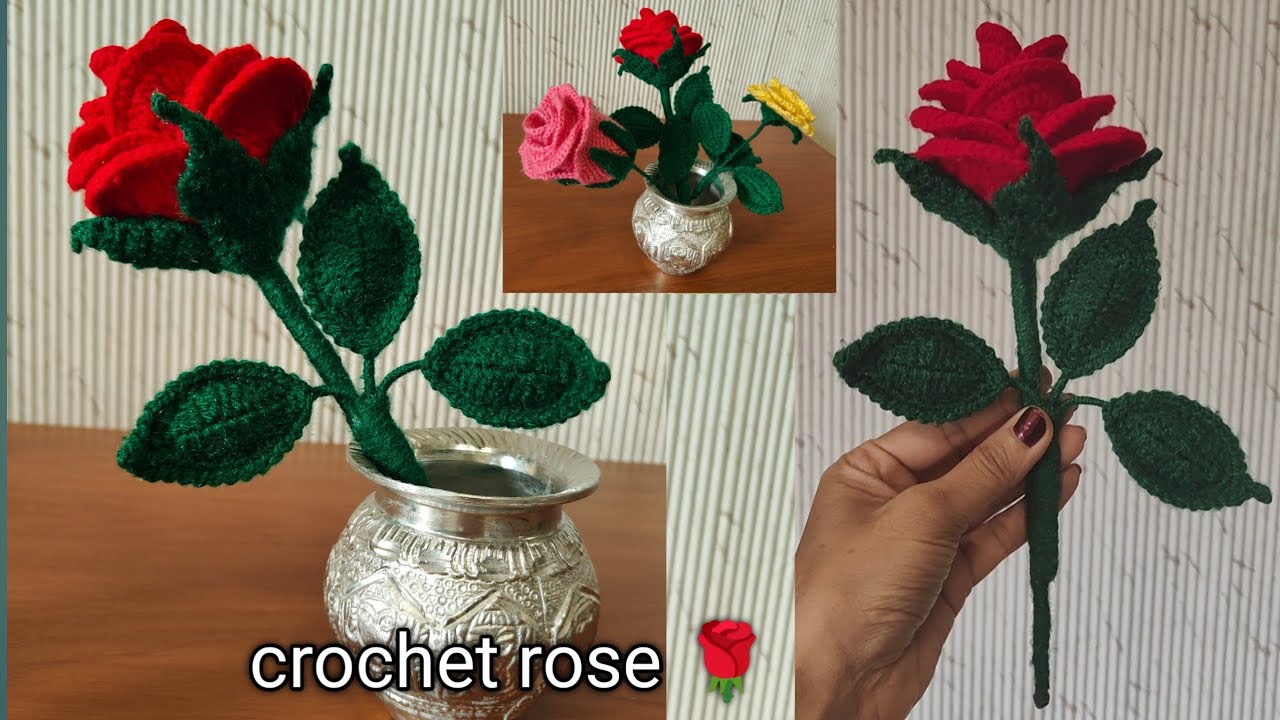 Crochet rose flower 🌼 crochet rose flower tutorial for beginners/ very simple crochet rose 💐
