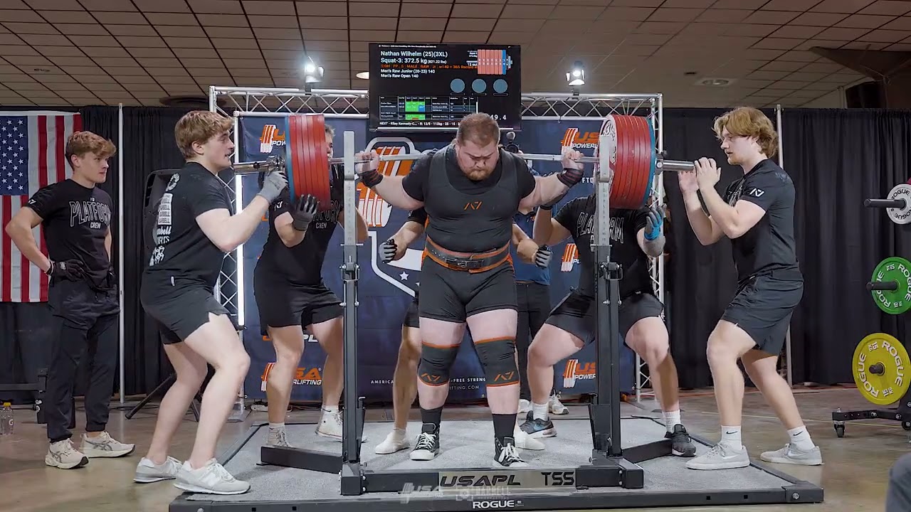 Nathan J. Wilhelm Tested Jr. 308 American Record Total 960kg/2116lbs 804/540/771