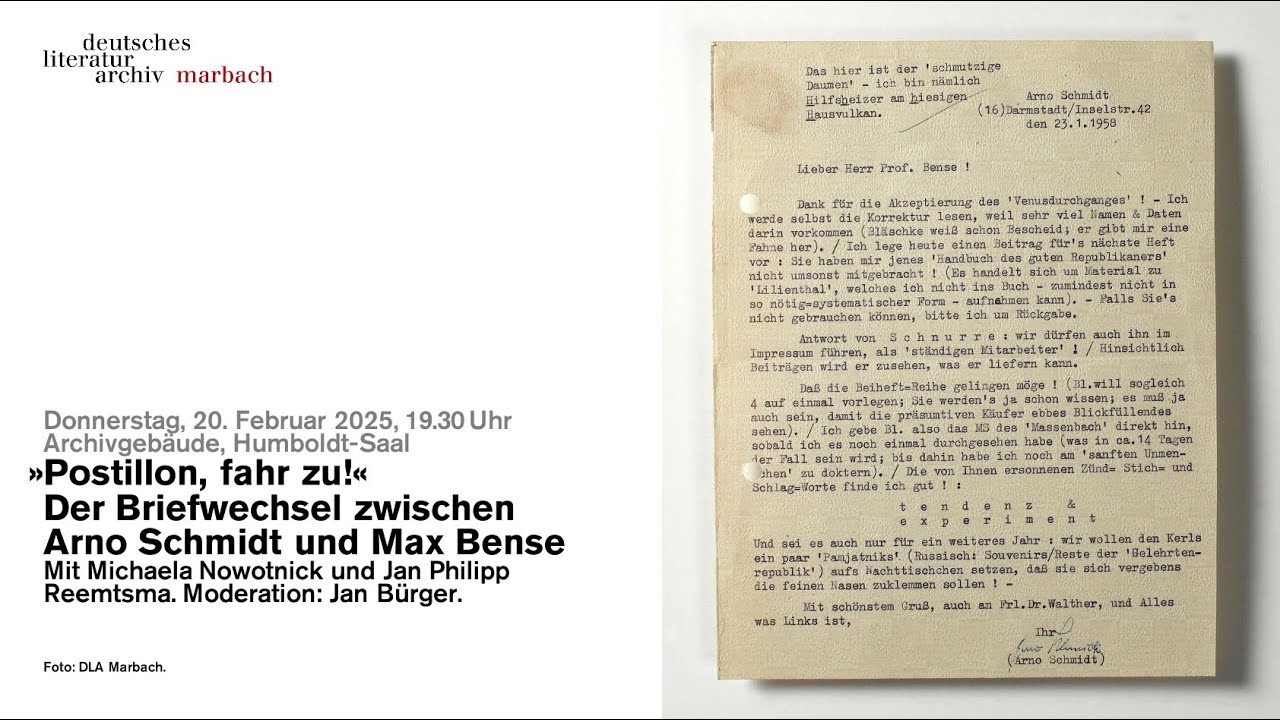 »Postillon, fahr zu!« Der Briefwechsel zwischen Arno Schmidt und Max Bense
