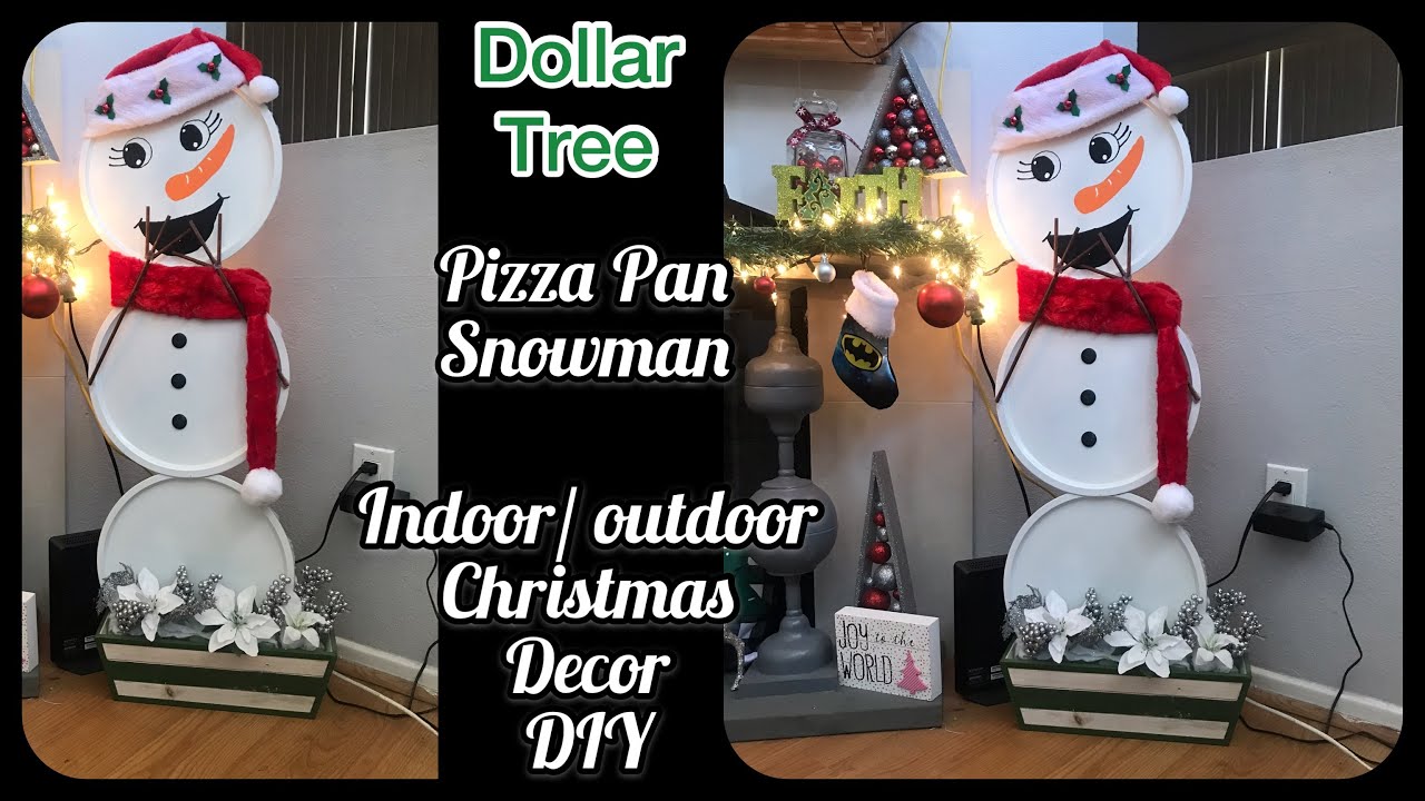 Dollar Tree pizza pan snowman project | DIY | indoor and outdoor Christmas decoration