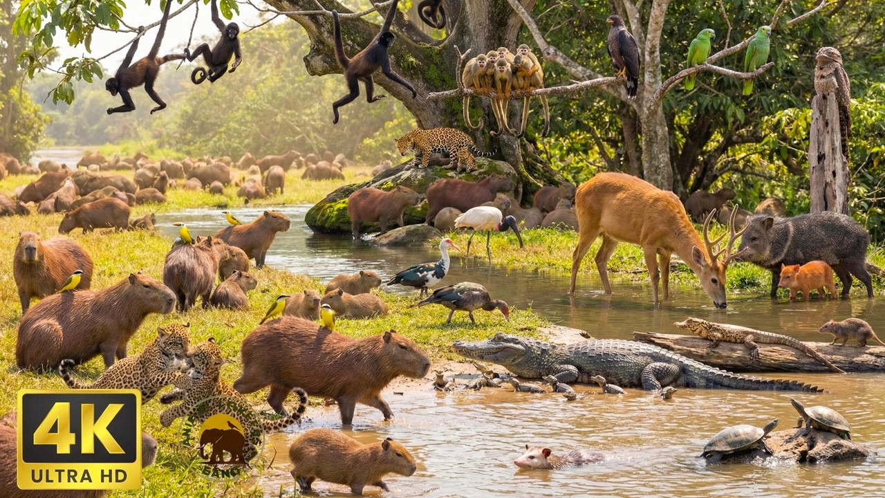 Relaxing Walk In The Amazon: The Secret Nurseries of the Jungle (4K) | Jaguar, Capybara, Monkey