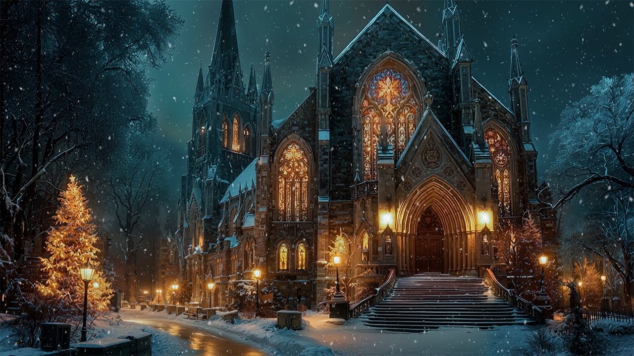 Victorian Christmas Cathedral in Snowfall | Melancholy Piano & Violin |Dark Academia Winter Playlist