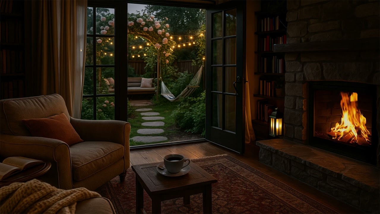 Peaceful Afternoon by the Fireplace | Cozy Garden Ambience with No Music