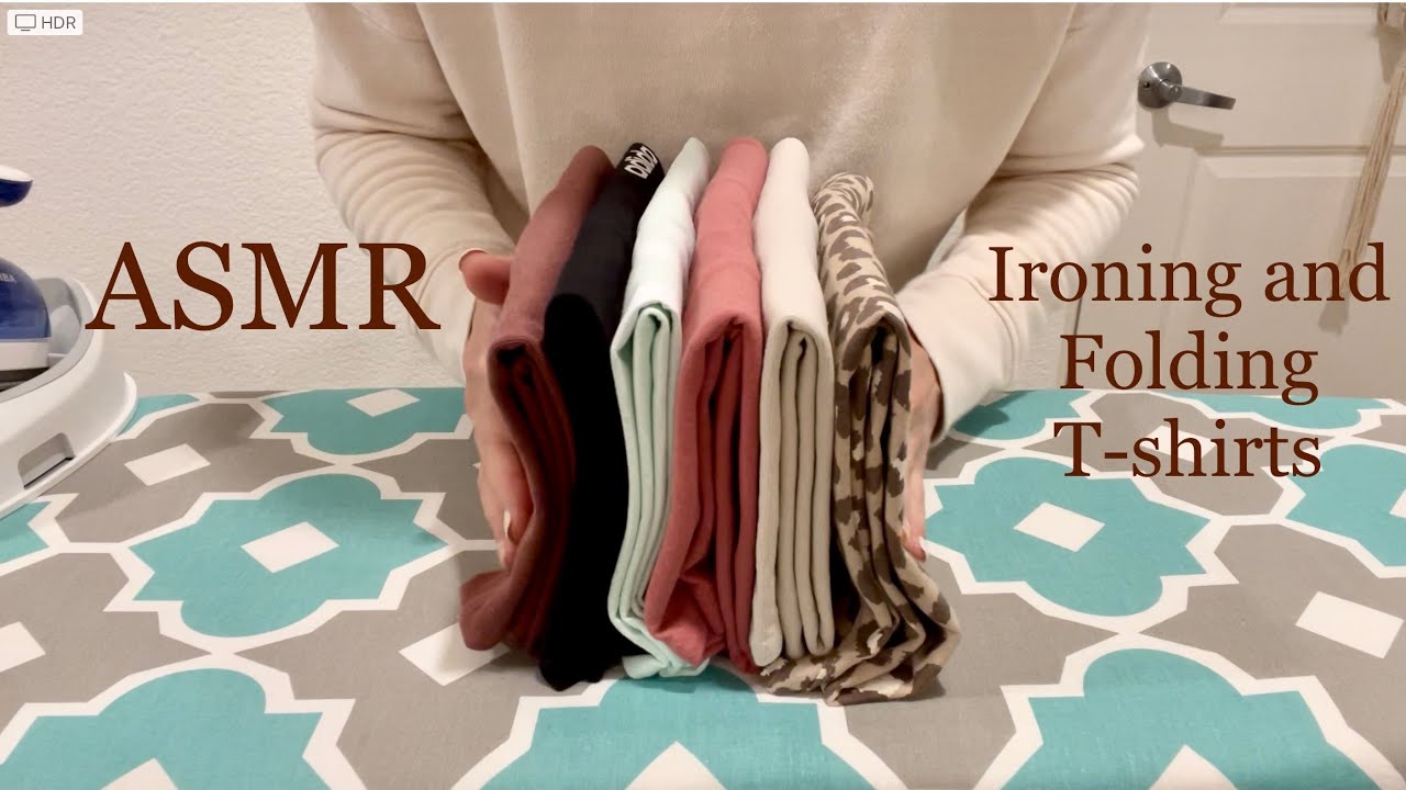 【ASMR】Ironing and Folding T-shirts | Soothing Fabric Sounds😴 | Soft Spoken