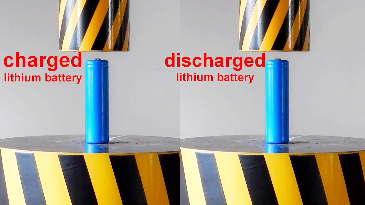 HYDRAULIC PRESS DAMAGES LITHIUM BATTERY, CHARGED AND DISCHARGED