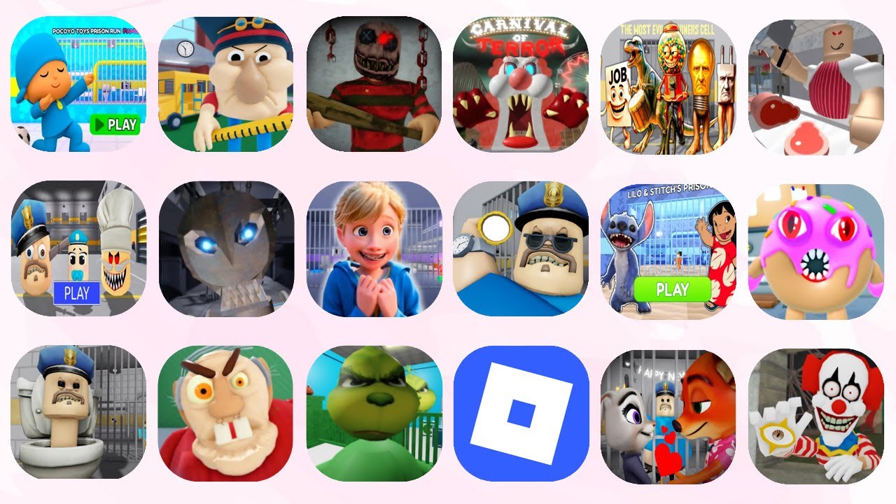 ROBLOX,Baby Bobby Daycar,POCOYO'S PRISON,Bob the Dentist,MR. STINKY'S PRISON,Miss Ani-Tron's...
