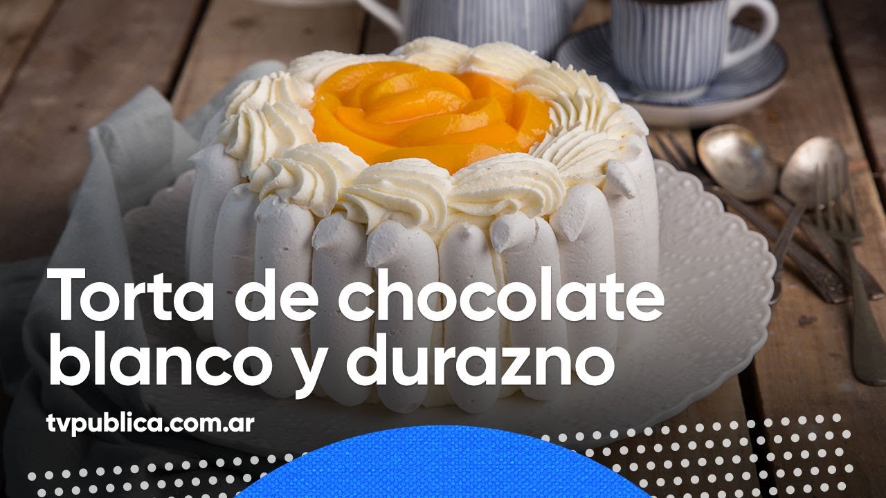 Torta de chocolate blanco, durazno y merengue - Cocineros y Cocineras Argentinas