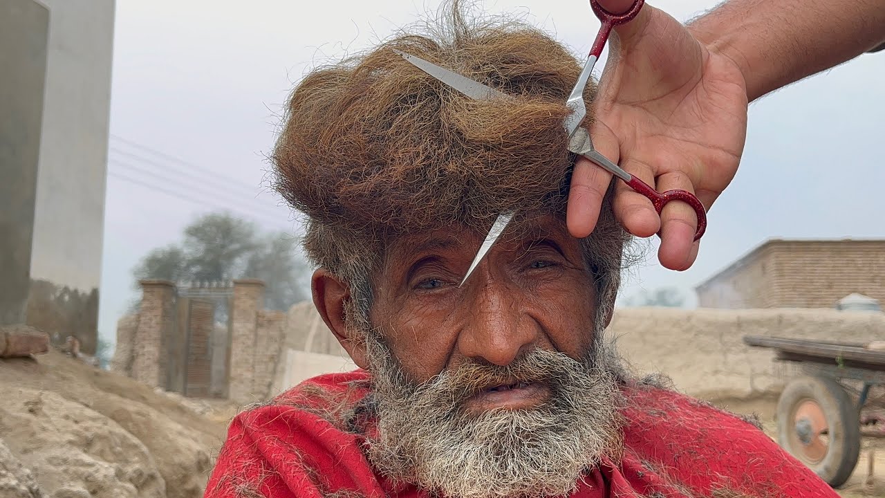 Village Old Man Haircut Transformation | Traditional Desi Haircut in Rural Style