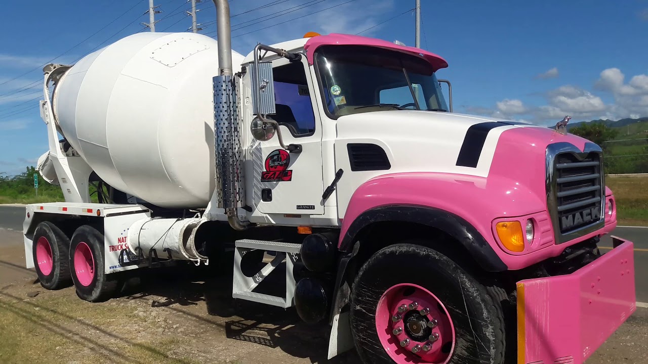 View New Pink White Truck Mack Granite McNeilus Mixer