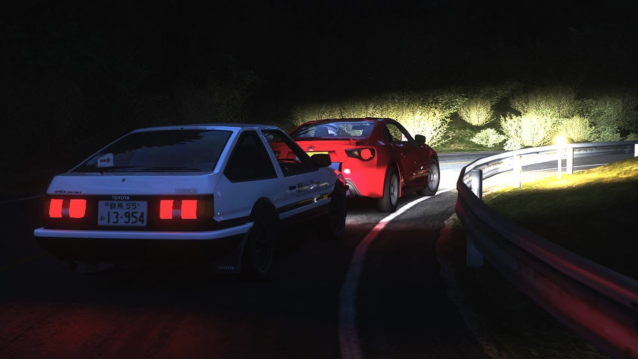 120ps AE86 vs Stock GT86 on Akina downhill - Assetto Corsa Touge Battle with Eurobeat