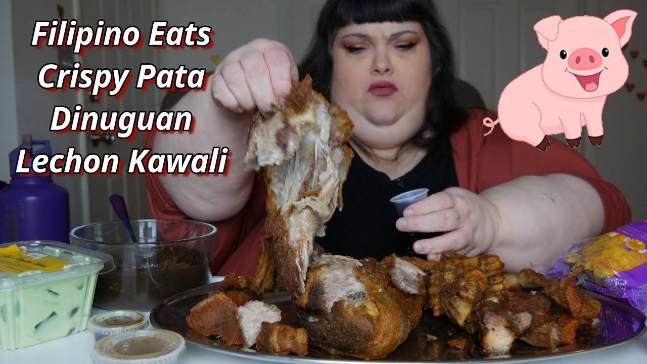 Filipino Food Goldilocks Crispy Pata * Lechon Kawali * Dinuguan Mukbang