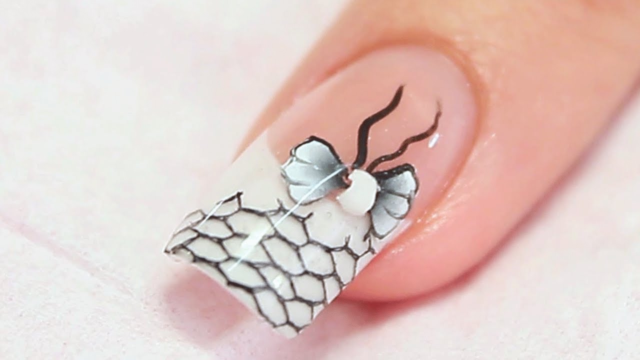 Black Lace Netting Acrylic Nail Art Tutorial