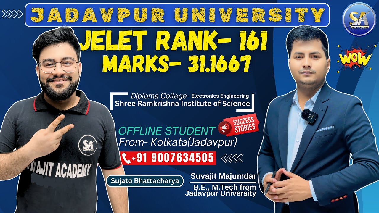 JELET 2024 Exam Rank 161 | Jadavpur University | Sujato Bhattacharya | Offline Student from Jadavpur
