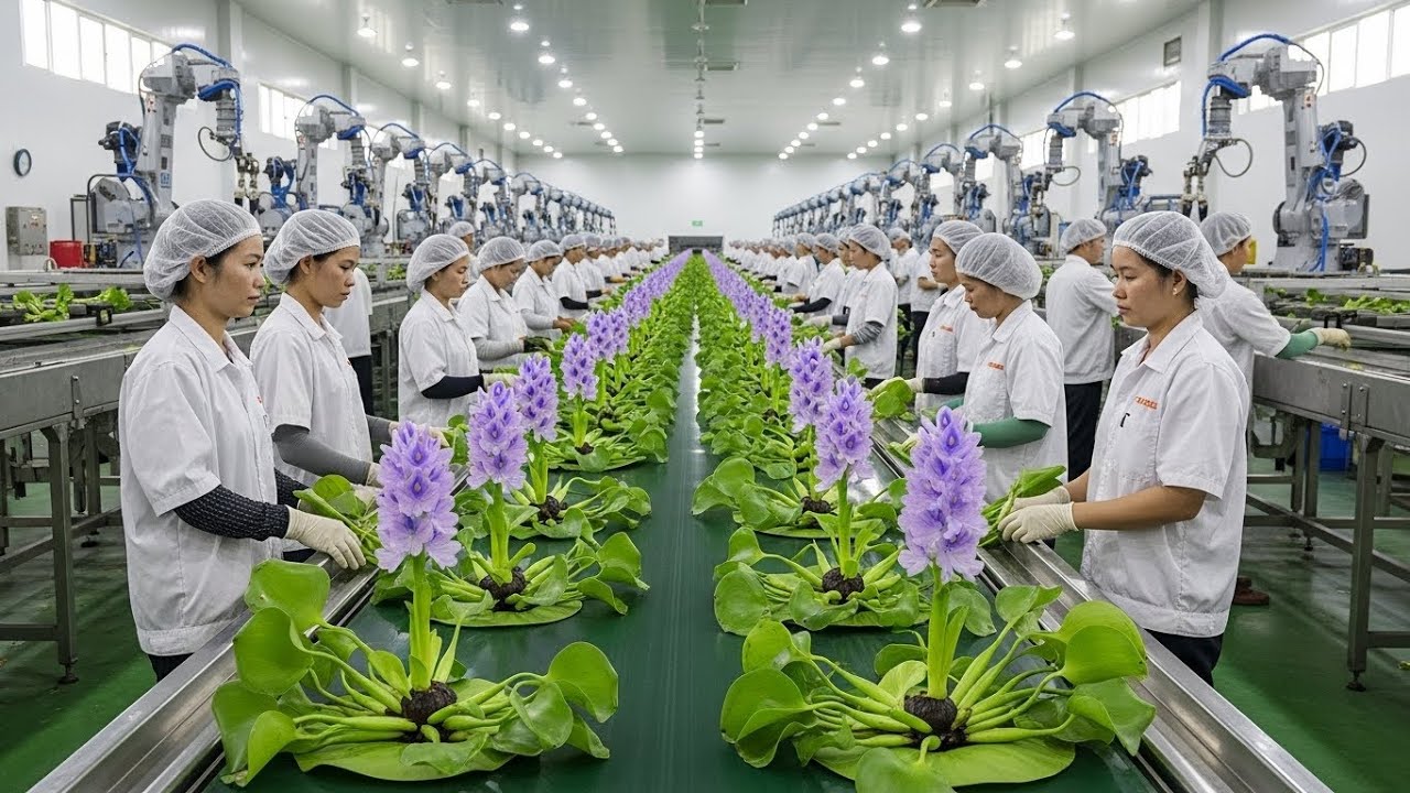 Inside a modern water hyacinth processing factory – from weeds to handicrafts (Full process)