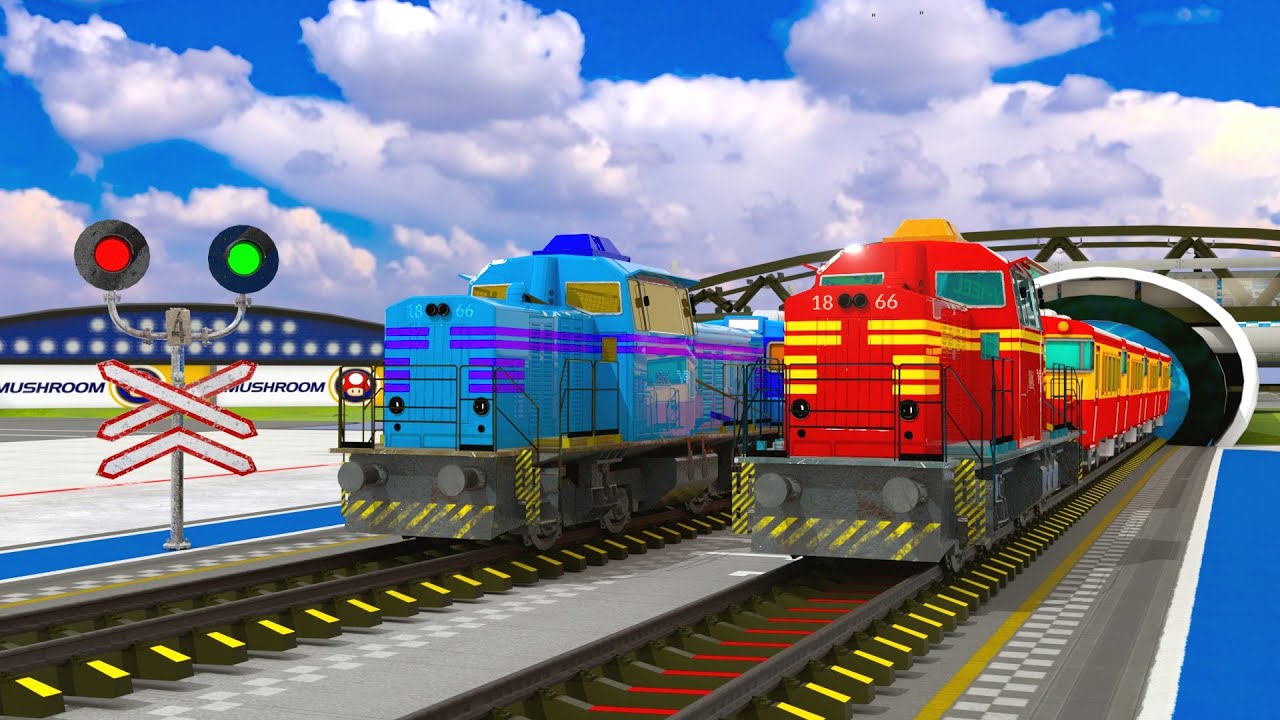 【踏切アニメ】あぶない電車 🚦 The Twin Trains Showdown 🚂 | 3D Fumikiri Railway Crossing