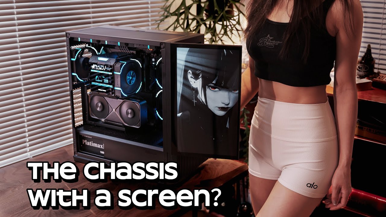 A Computer Case with its own Screen, All-black Minimalist PC Desk Setup