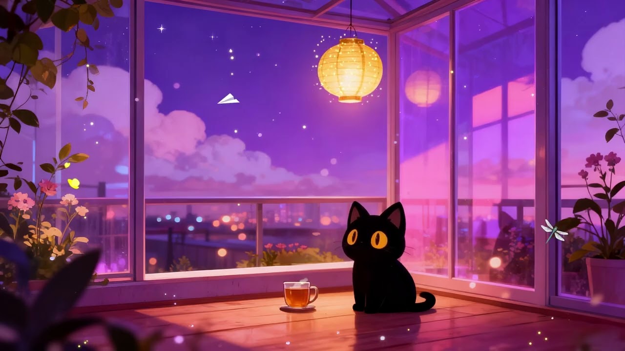 Purple Sunset Balcony 🌆 Chill Lofi Beats [City View Ambience]