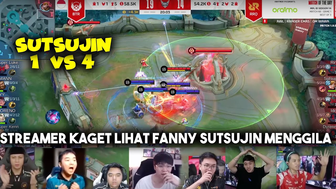 FANNY SUTSUJIN ALIEN DEFEN 1 VS 5! REAKSI KAGET STREAMER LIHAT FANNY SUTSUJIN BTR VS RRQ GAME 1 MPL
