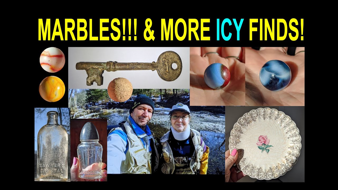MARBLES GALORE & MORE ICY RIVER FINDS! MUDLARKING / RIVER PICKING W MASS RIVER PICKERS