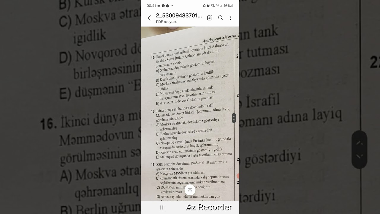 Azərbaycan SSRİ 20 ci əsrin 20- 40 ci illərində .toplu testlərinin izahı