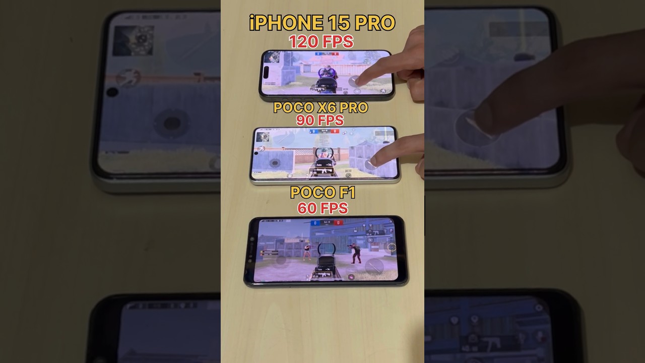 120 FPS🔥Vs 90Fps😈Vs 60 FPS😱IPHONE 15 PRO Vs POCO X6 PRO😈#pocox6pro #iphone #120fps #shorts #pubg