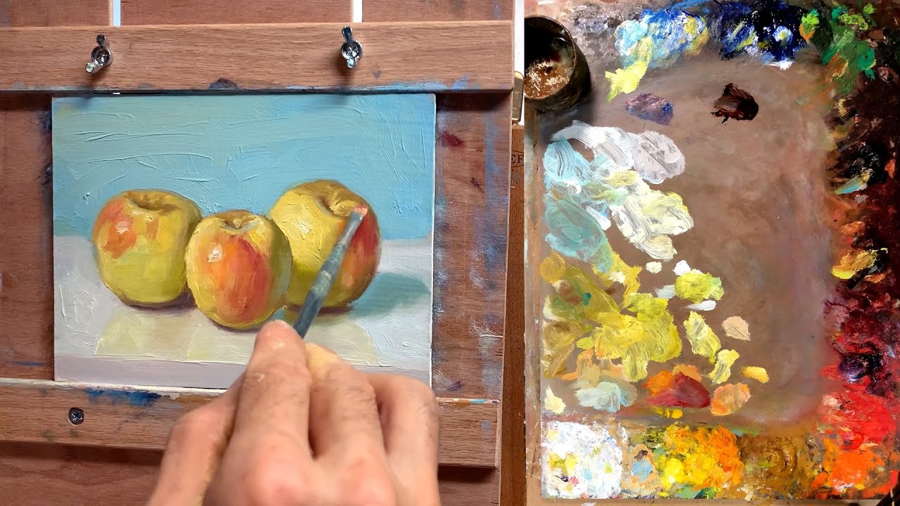 Free narrated lesson how to paint apples using oil paint by Aleksey Vaynshteyn