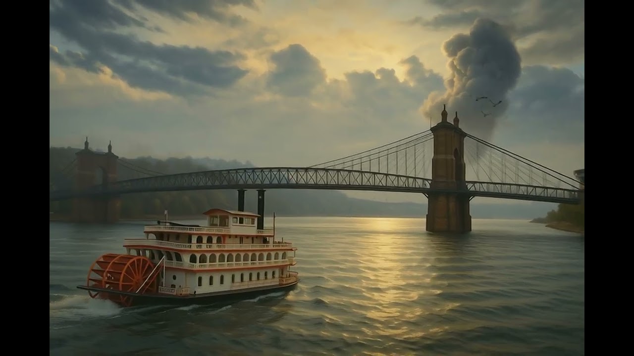 Riverboat and suspension bridge in Cincinnati 3