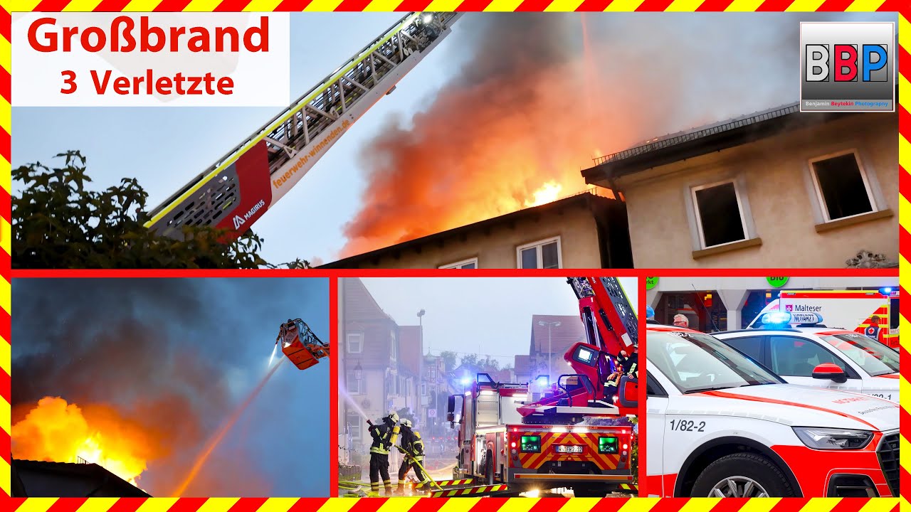🔥 Großbrand 🔥 Winnenden - 3 Verletzte, über eine Million Schaden, 17.08.2023.