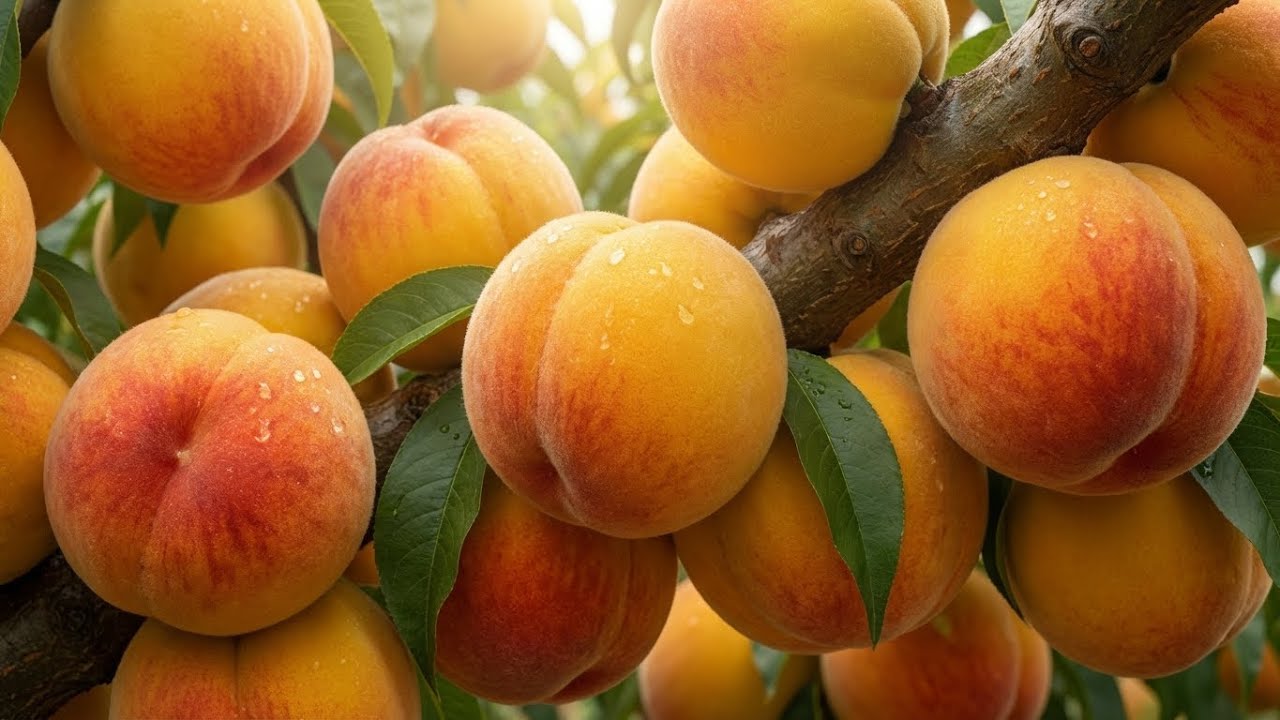 How Yellow Peaches Are Grown | Giant Golden Peach Orchard Harvest