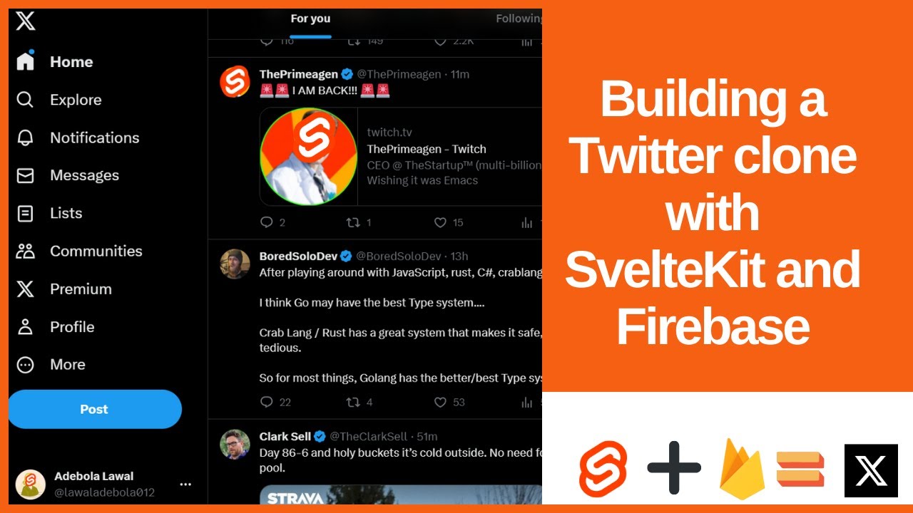 Building a Twitter Clone with Svelte, SvelteKit, ,Firebase, Tailwind Css, Shad-cn Svelte etc