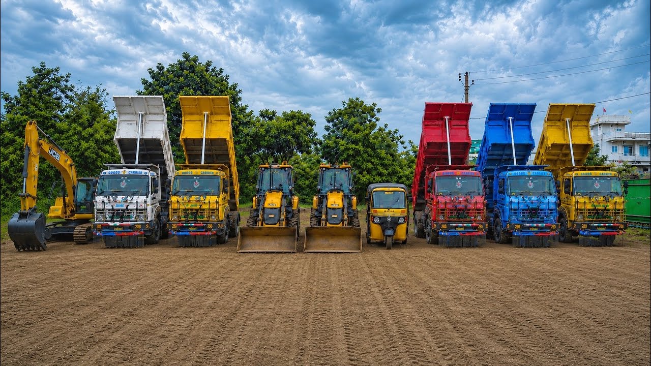 New JCB 3dx 🟡Eco Xpert Backhoe Machine Loading Mud in Swaraj Tractor 855 & 5 TATA Dump Truck