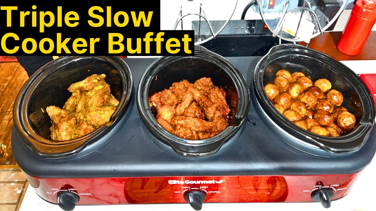 Elite Gourmet EWMST-325R Maxi-Matic Triple Slow Cooker Buffet Server | Лучшая мультиварка для шве...
