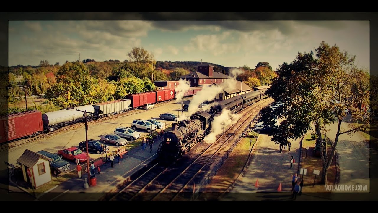 Essex Steam Train and Riverboat, Connecticut River Valley, Connecticut Aerial Photography & Video