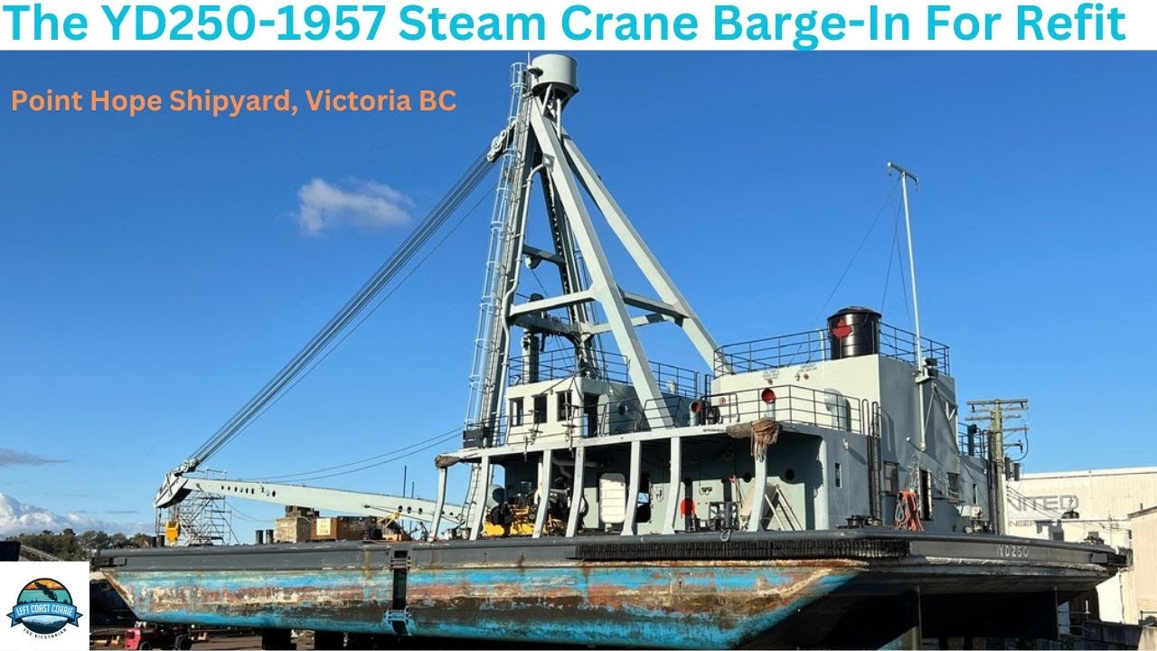 Steam Crane Barge Lifted to Solid Ground at Point Hope Shipyard-Victoria BC, Canada