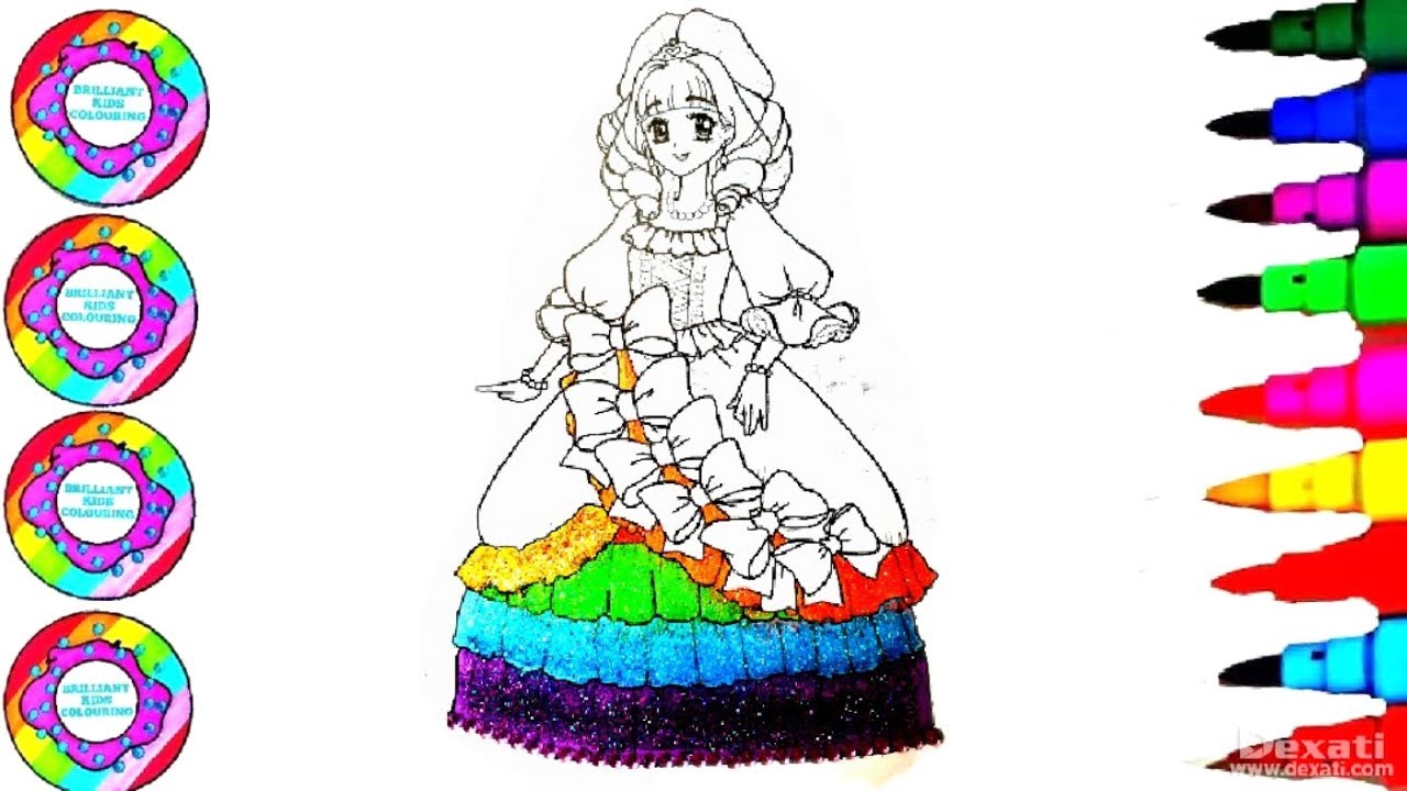 Learn Colors l Rainbow Princess DRess Coloring Book Pages l Disney Brilliant