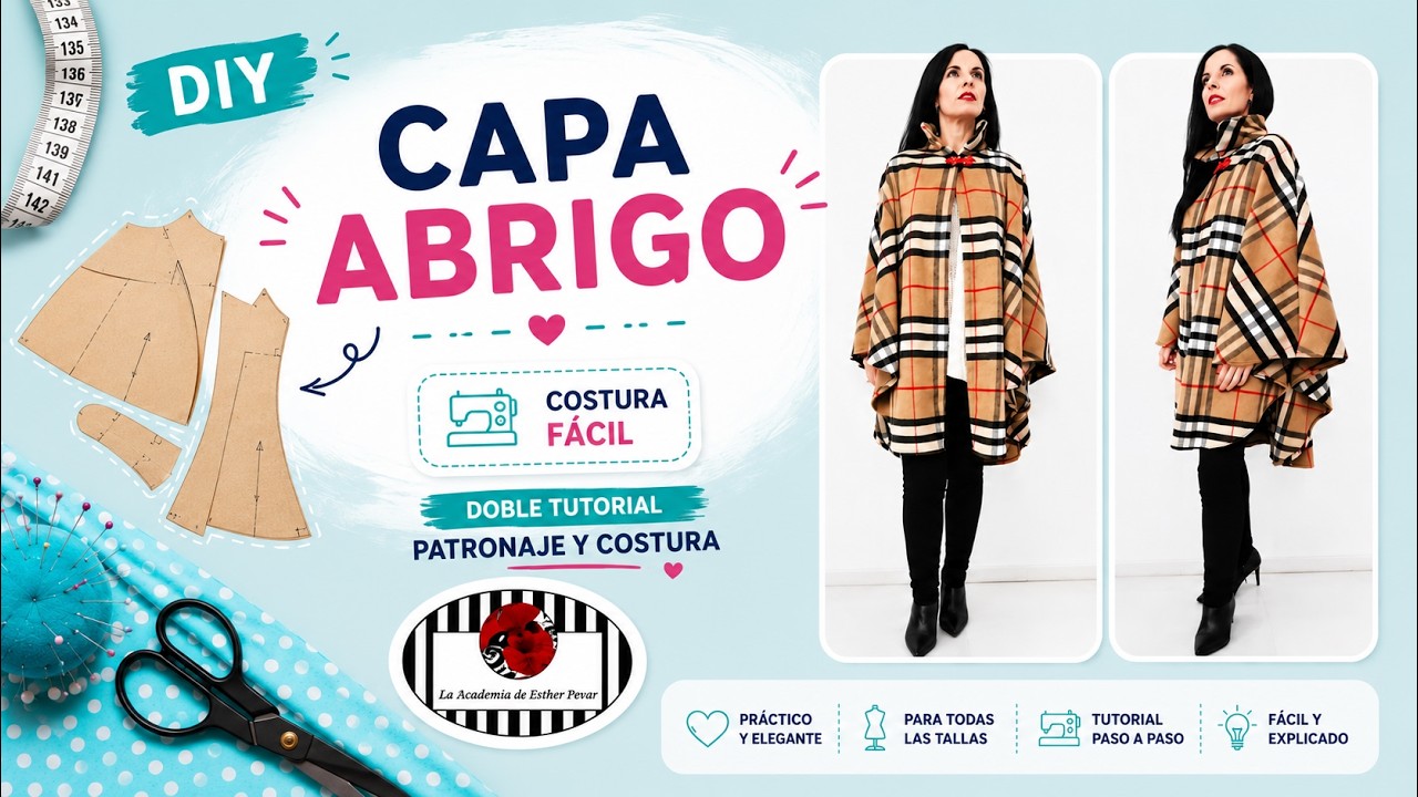 DIY. Cómo hacer una capa abrigo con cuello alto. Patrón y costura