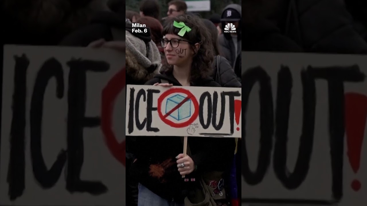 Students protest against ICE's role in the Winter Olympics ahead of the opening ceremony