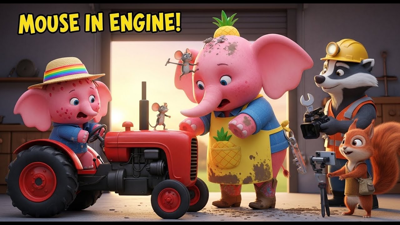 Strawberry Elephant Farm 🍓🪤 MOUSE IN ENGINE! Sweetie Starts Tractor – Squeak!